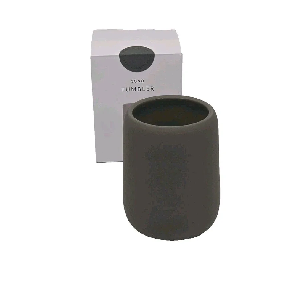 Sono Bathroom Tumbler Blomus Satellite Dark Gray Cup Ceramic Soft #69048 NEW